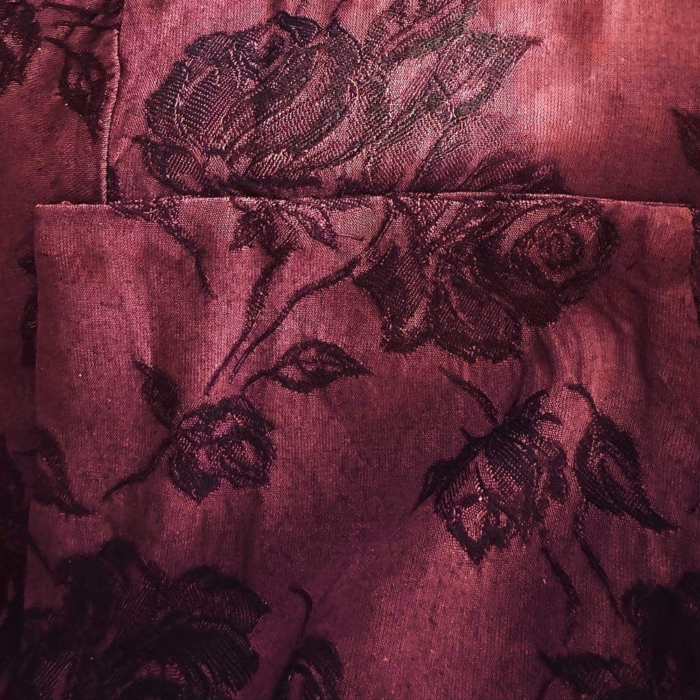 CP Shades Vintage Burgundy Floral Jacquard Button Blouse 3/4 Sleeve Oversized - Picture 3 of 10